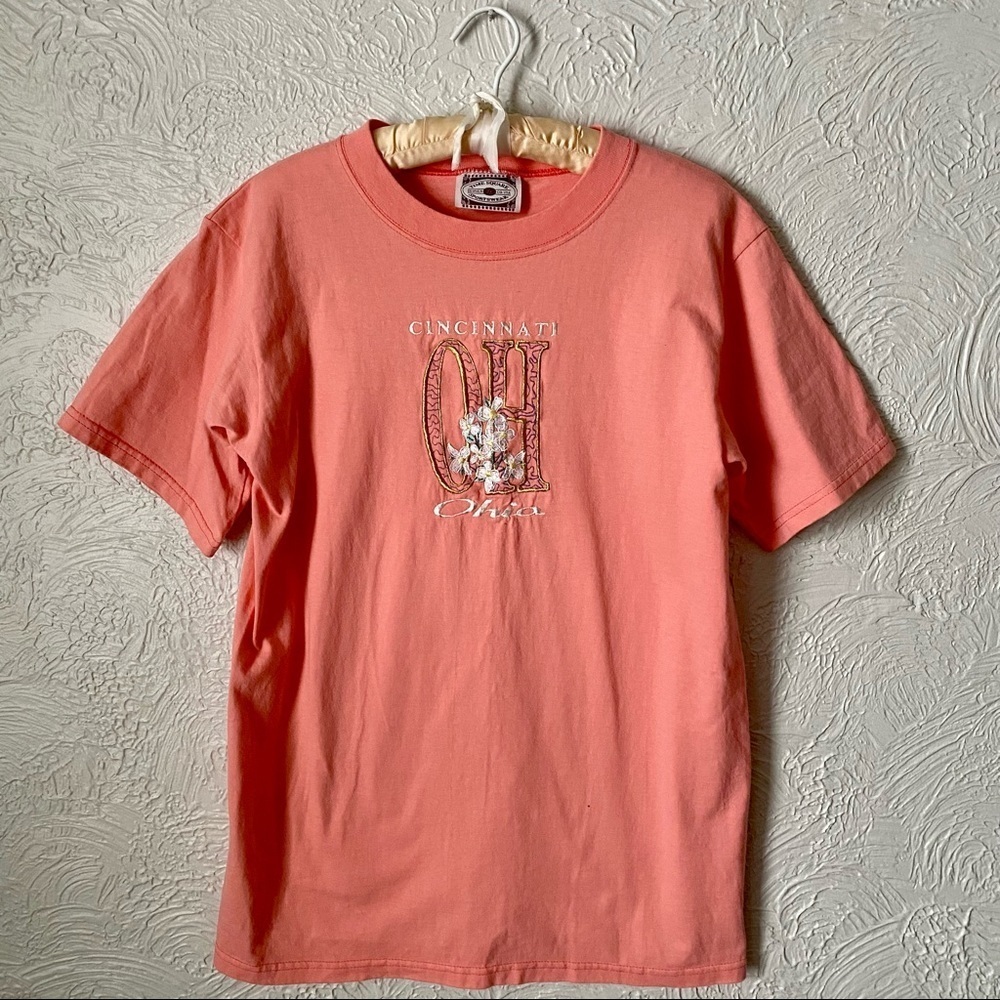 Oversized Graphic Cotton T-Shirt Vintage Cincinnati Ohio Pink
